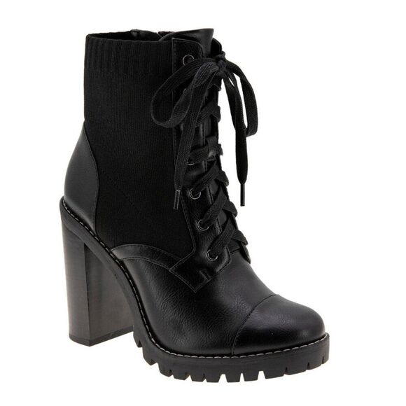 BCBGENERATION Womens Black Stretch Cushioned Lug Sole Lace up Booties - Picture 1 of 9